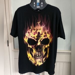 Black flame skull t shirt mens large